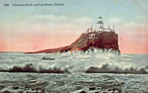 TILLAMOOK ROCK & LIGHTHOUSE OREGON~1910s POSTCARD