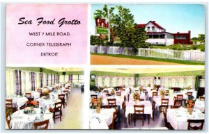 DETROIT, MI Michigan ~ Roadside SEA FOOD GROTTO Restaurant  c1950s Postcard