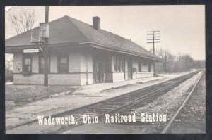 WADSWORTH OHIO RAILROAD DEPOT TRAIN STATION B&W POSTCARD