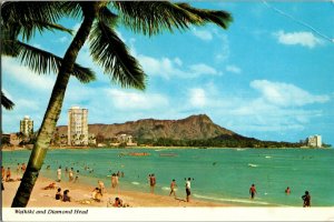 View of Waikiki Beach and Diamond Head, HI Postcard I66