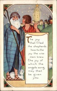 Whitney Christmas Woman With Old Man Shepherd Christianity Vintage Postcard