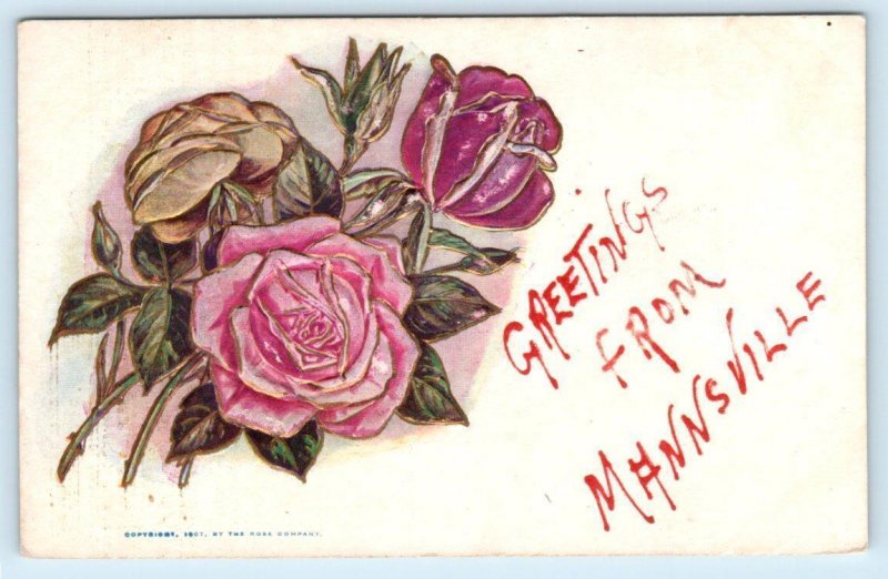 Greetings from MANNSVILLE, New York NY ~ Embossed 1907 Jefferson County Postcard
