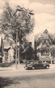 Postcard 1955 Congregational Church Laconia 1950's Car New Hampshire Religious