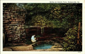 Spring Lincoln Farm Hodgenville Kentucky KY Linen Postcard Unposted Unused Vtg