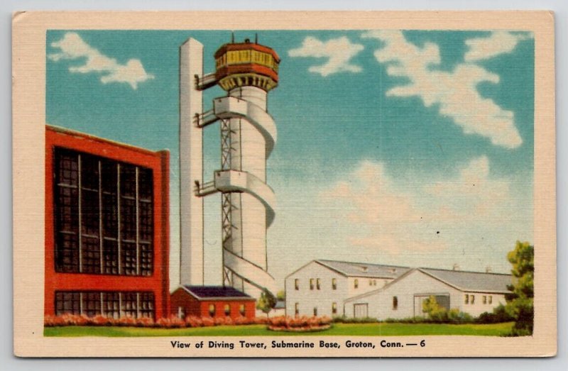 Groton Conn View of Diving Tower Submarine Base CT Postcard K21