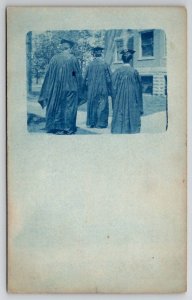 Defiance College Ohio Cyanotype Graduates as they Head off c1906 Postcard C22