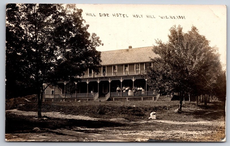 Holy Hill Wisconsin~Guests Gather on Porch of Hill Side Hotel~RPPC 1909