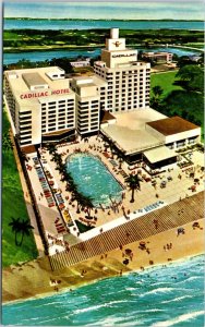 1950s Cadillac Hotel Miami Beach Florida Swimming Pool Postcard