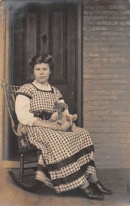 Lady in Rocking Chair with Teddy Bear Real Photo Vintage Postcard AA38446