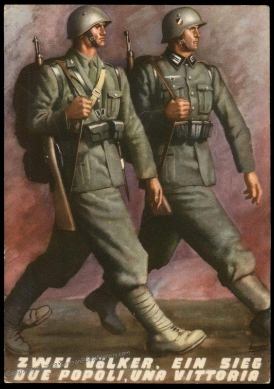 Italy and 3rd Reich Soldiers Two Peoples One Victory Propaganda Card Volun 93241