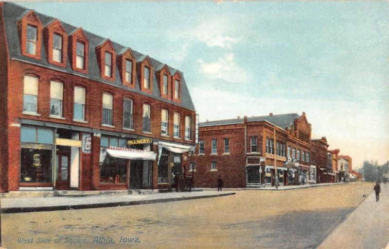 Albia Iowa West Side Square Street Scene Historic Bldgs Antique Postcard K24264