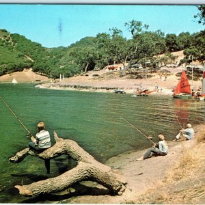 c1970s Arroyo Grande CA Lopez Lake Pismo Beach Fishing Chrome Postcard Cali A118