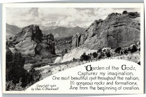 Garden of the Gods with Poem, CO c1943 Vintage Postcard L29