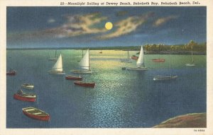 Postcard Moonlight Sailing at Dewey Beach Rehoboth Bay Delaware