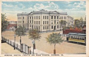 RICHMOND VIRGINIA~MEMORIAL HOSPITAL (12th & BROAD STREETS) -TROLLEPOSTCARD 1910s