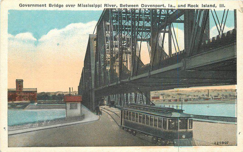 Davenport Iowa Rock Island Government Bridge 1920s Trolley Mississippi 11128