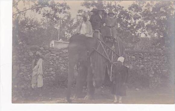 India People Riding On Elephants British Colonial era Real Photo