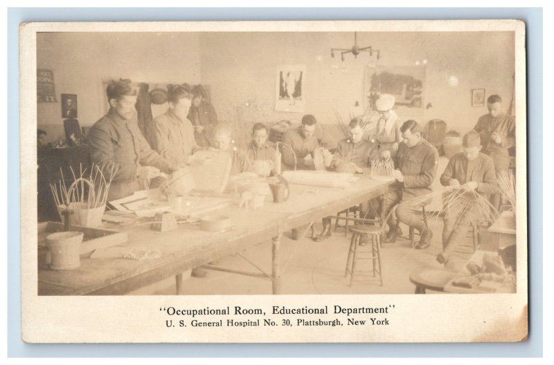 C.1910 RPPC Soldiers Basket Weaving General Hospital Plattsburgh NY F167