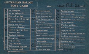 Vintage Postcard 1908 Australian Ballot Signed Correspondence Card Notes