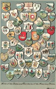 Vintage Postcard 1910's Arms Of The States & Territories Of The American Union