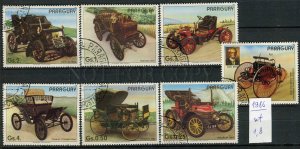 266228 Paraguay 1986 year used stamps set CARS history