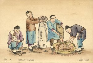 china, Seed Sellers (1930s) Chefoo, Hand Coloured Mission Postcard (23)