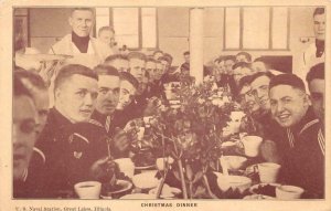 CHRISTMAS DINNER U.S. NAVAL STATION GREAT LAKES ILLINOIS MILITARY POSTCARD 1917