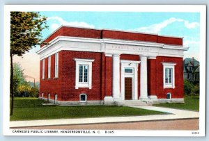 Hendersonville North Carolina NC Postcard Carnegie Public Library c1940 Vintage