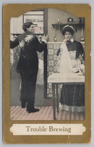 Texas~Husband & Maid~Trouble Brewing~Vintage Postcard