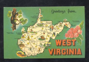 GREETINGS FROM WEST VIRGINIA SATTE MAP POSTCARD 