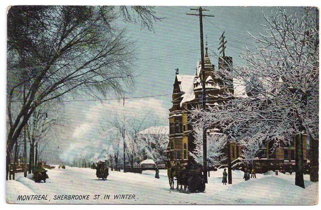 Canada Quebec Montreal Sherbrooke St. in Winter Vintage Postcard ca 1910