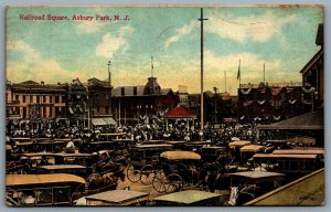 Postcard Asbury Park NJ c1912 Railroad Square Horse Carriages People