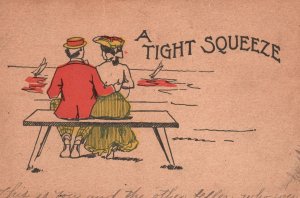 Vintage Postcard Lovers Couple Dating Along The Sandy Beach Tight Squeeze