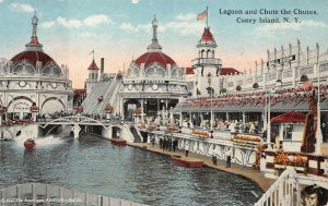 LAGOON AND CHUTE THE CHUTES CONEY ISLAND NEW YORK POSTCARD (c. 1910)