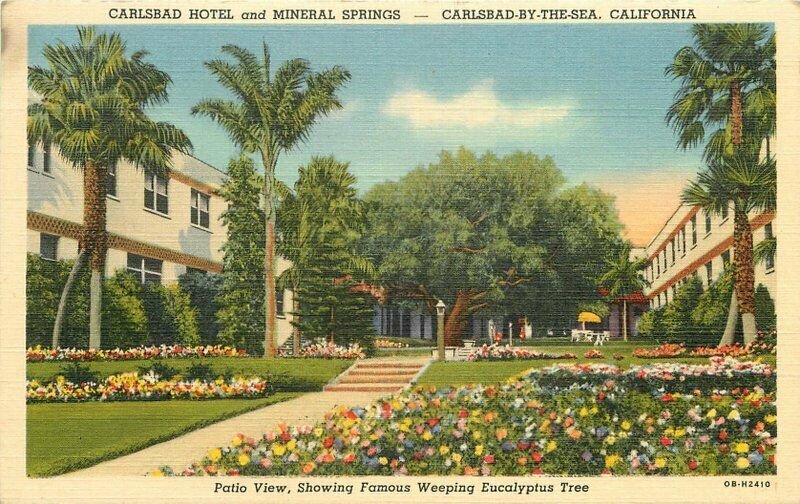 Carlsbad Hotel roadside by the Sea California 1940s Postcard Teich linen 12149