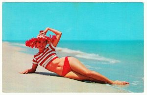 Bathing Beauty Pinup Postcard #3 Hold Your Hat by Dexter Press 1950s-1960s