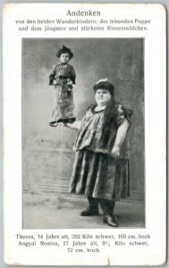 HEAVIEST & SMALLEST GIRLS ANTIQUE POSTCARD