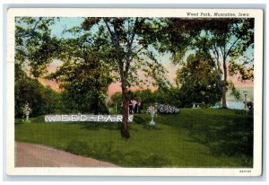 1943 Weed Park View Ground Lake Trees Flowers Pathway Muscatine Iowa IA Postcard