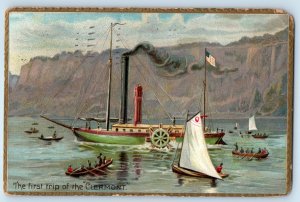 1909 The First Trip Of The Clermont Hudson Fulton Celebration Tuck Postcard