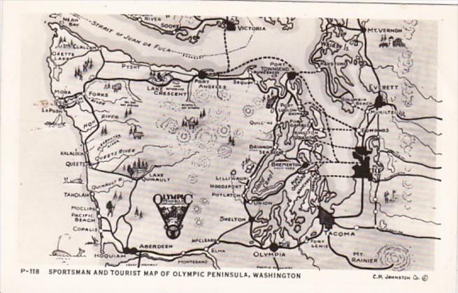 Washington Spotsman and Tourist Map Of Olympic Peninsula Real Photo