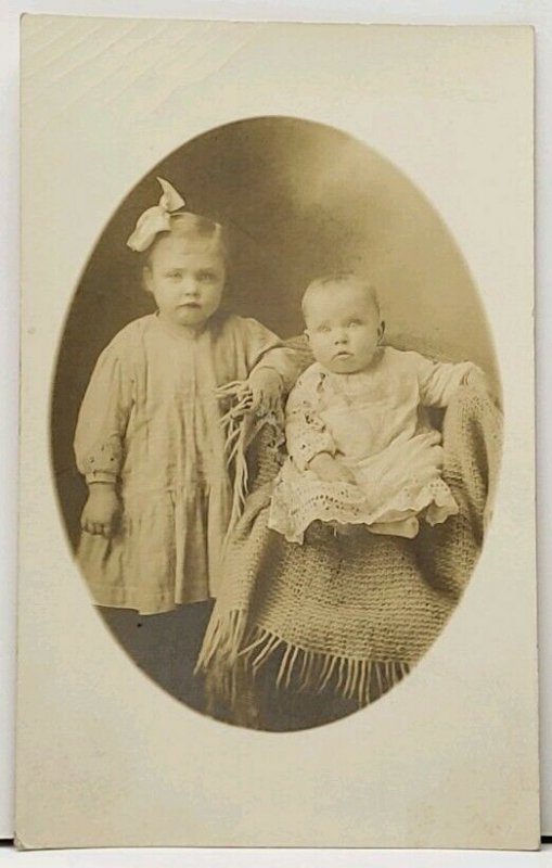 RPPC Girl and Baby Victorian Children Real Photo Postcard H13