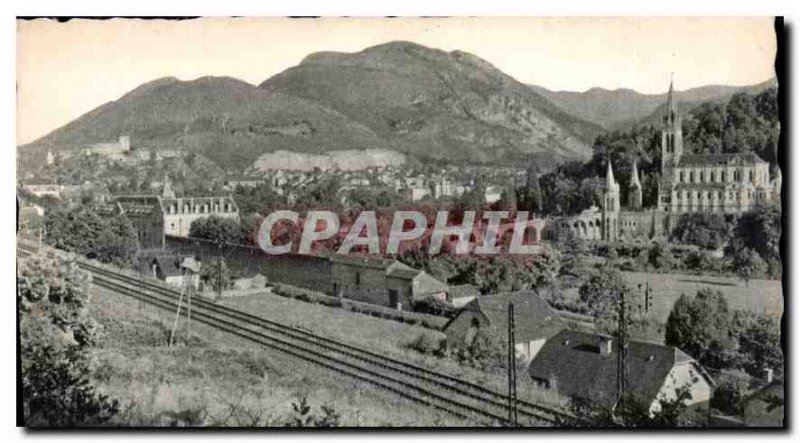 Old Postcard General view and Lourdes Basilica