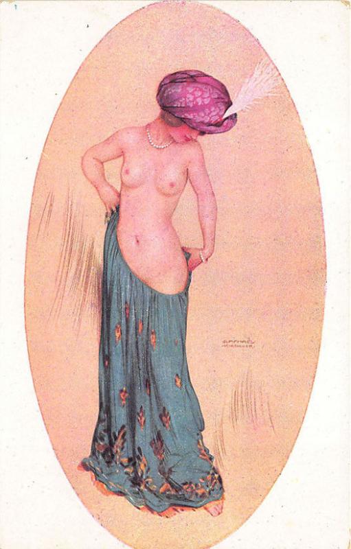 Raphael Kirchner Nude Beautiful Woman Oval Postcard