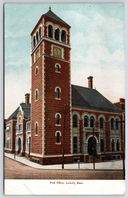 Post Office Lowell Massachusetts MA Main Street And Building Landmarks Postcard