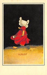 August, Reproduction Girl at the beach Sun Bonnet Unused 