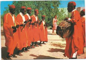 African Men's Music Group Nefta Tunisia Postcard 2 Commemorative Stamps