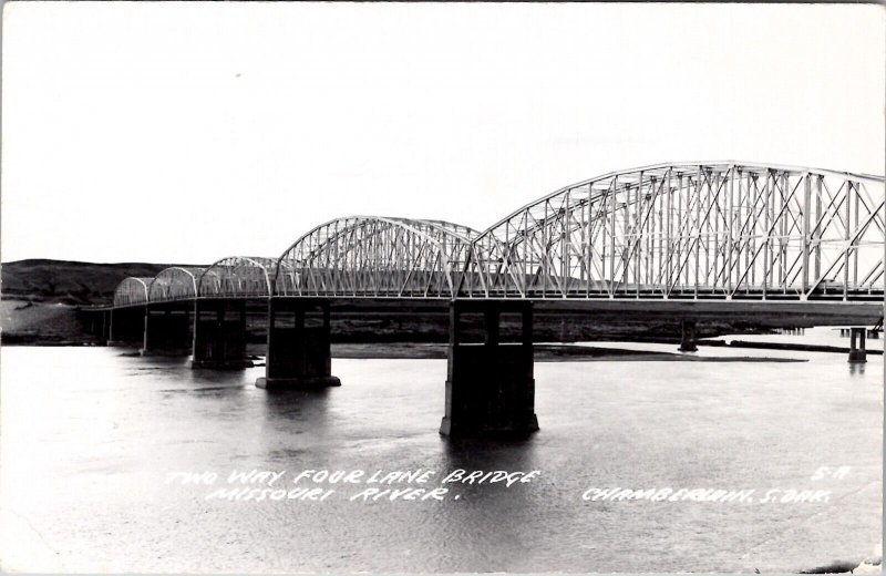 Chamberlain South Dakota Two Four Lane Bridge Missouri River RPPC  Postcard Y7