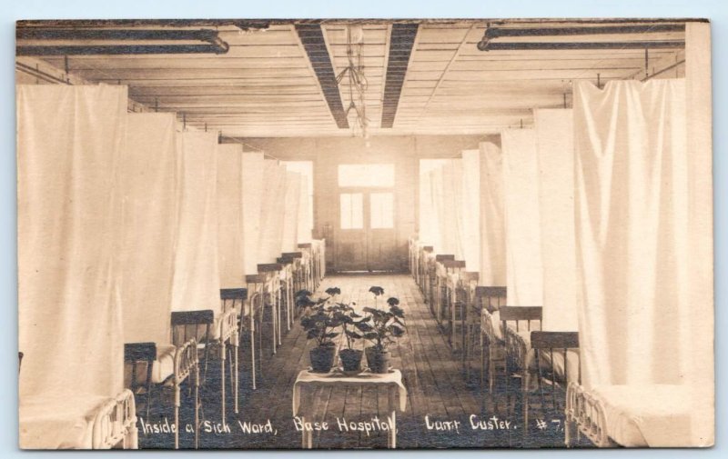 RPPC CAMP CUSTER, MI Michigan ~ Interior BASE HOSPITAL SICK WARD c1910s Postcard