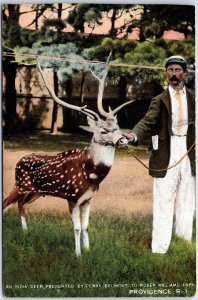 VINTAGE POSTCARD INDIA DEER PRESENTED TO ROGER WILLIAMS PARK BY PERRY BELMONT