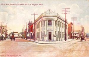 Grand Rapids Wisconsin First And Second Street Scene Antique Postcard K49271
